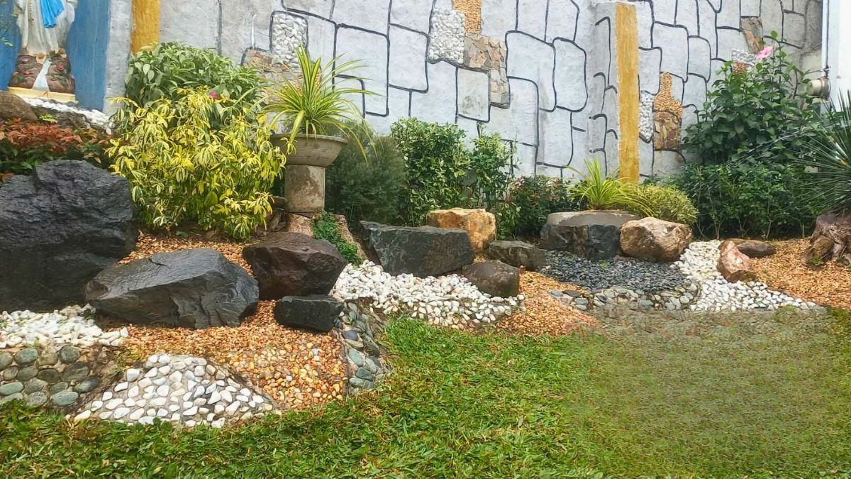 Rock garden with stone lantern